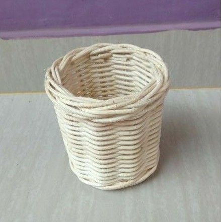 Keranjang rotan bulat sovenir pensil parcel prakarya praktek 10x10x10 cm - sovenir murah