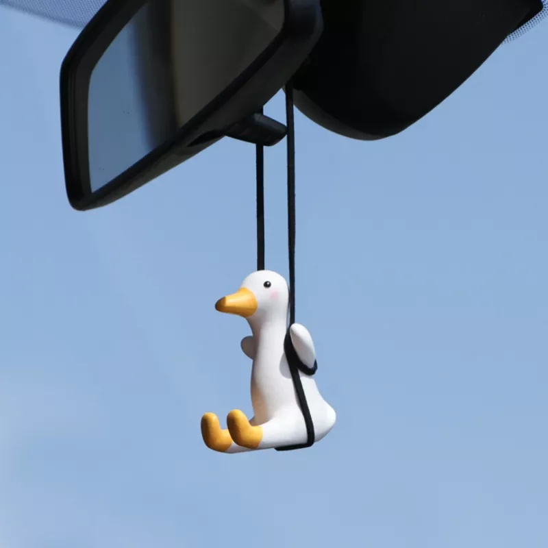 Hand-made Cute Plaster Swing Duck Car Pendant with Hanging Rope / Auto Rearview Mirror Ornaments