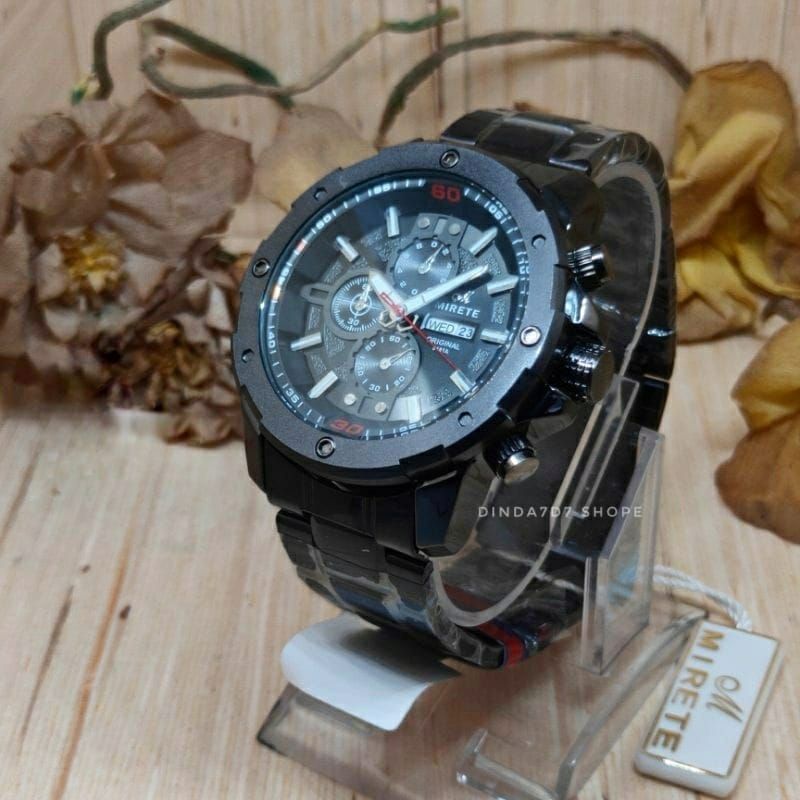 MIRETE_6811 JAM TANGAN PRIA TAHAN AIR WATER RESISTANT  WARNA HITAM, JAM TANGAN PRIA SPORTY TERBARU J