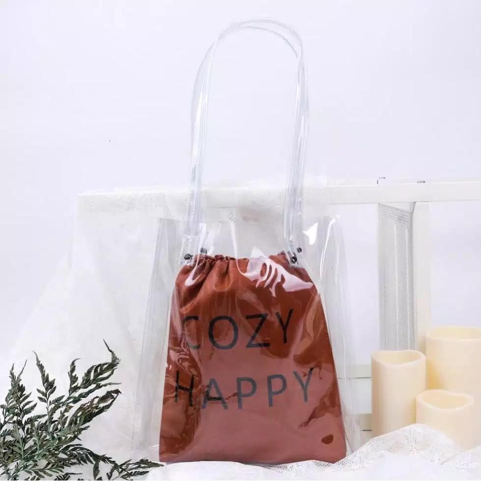 Eonni Tas Tote Bag Serut Jenni Transparan FREE pouch Besar Tas Mika Tebal Tas Wanita Termurahhh