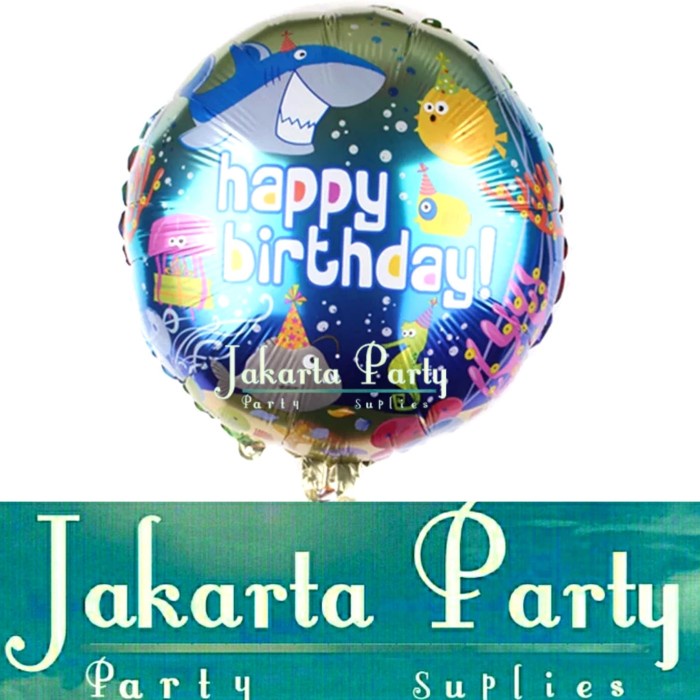 Balon Bulat HBD Motif Ikan / Balon Karakter Hewan / Balon Animal