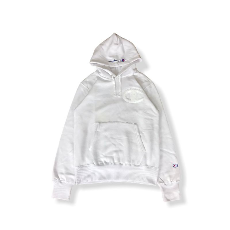 CHAMPION PULL OVER HOODIE BIG LOGO C PATCH C3 - L119 (White)