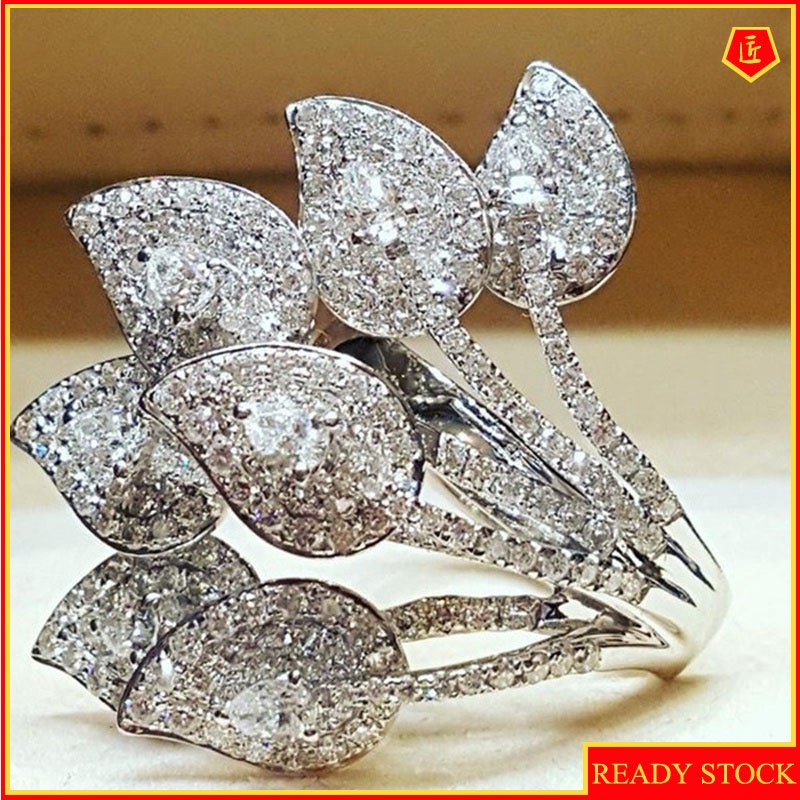 [Ready Stock]Fashion Creative Leaf Diamond Ring