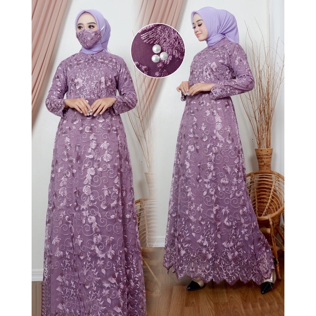 Kaira Gamis Busui Terbaru Full Brukat Tile Mutiara Maxi Dress Pesta Kondangan Size Jumbo S-M, L, XL, XXL, XXXL