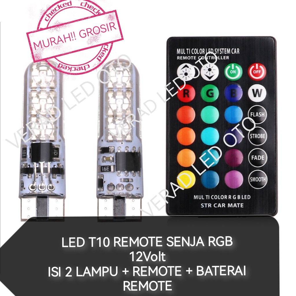 Lampu Led Senja sein led T10 RGB remote STROBO 12 Volt 12V Kualitas Super MURAH