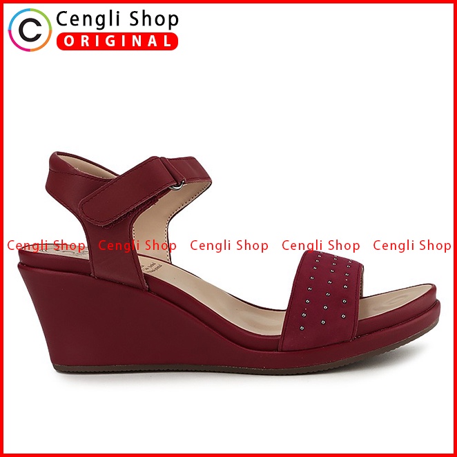 SANDAL WEDGES KULIT OBERMAIN WANITA ORIGINAL ASLI TERBARU MERAH OW40