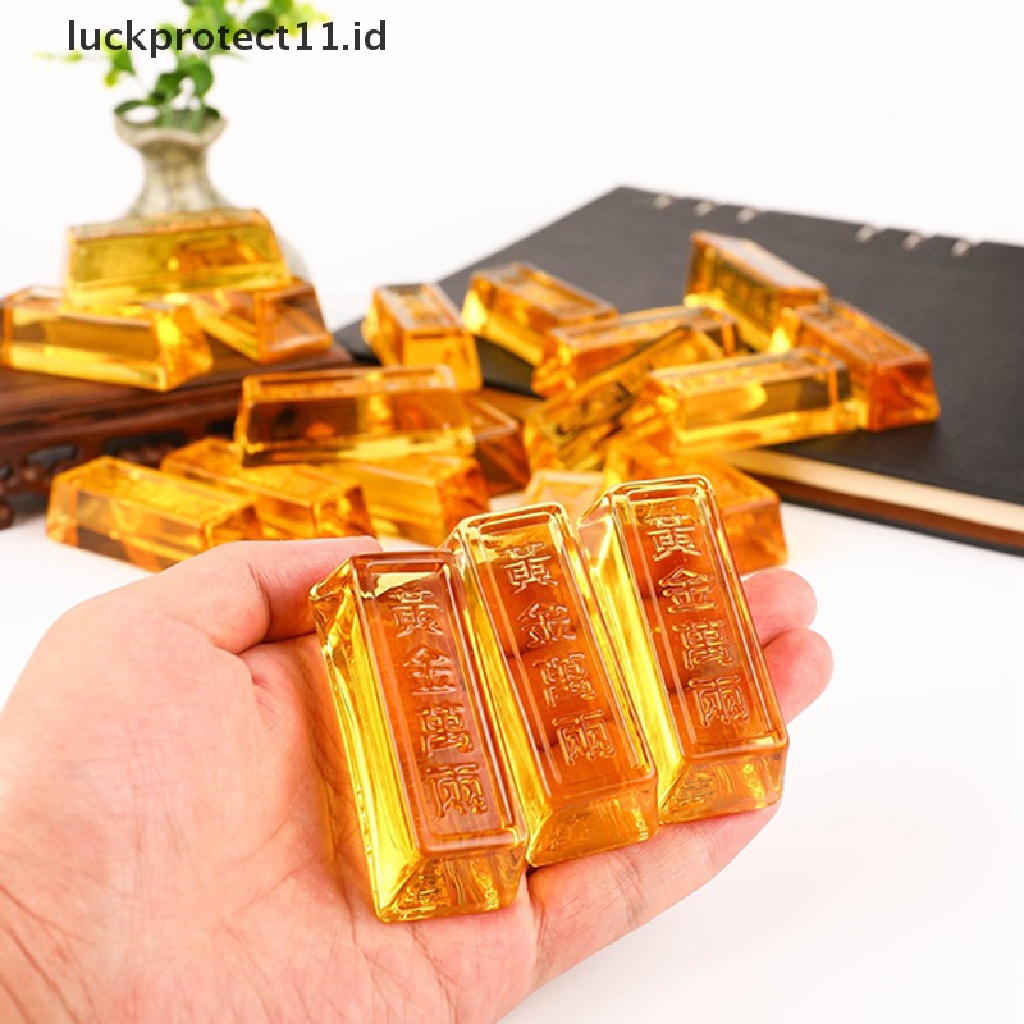 // Hg &amp; ID// 1pc Ingot Emas Kristal Kuning Cina Feng Shui Untuk Kekayaan Dekorasi Rumah Keberuntungan