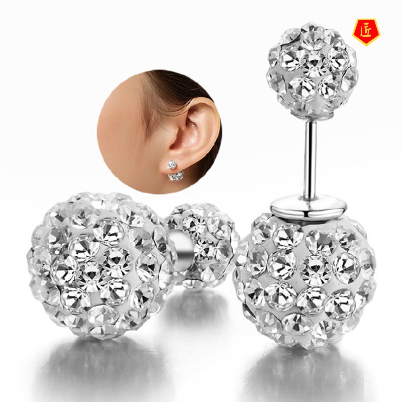 [Ready Stock]Fashion Dual-Wear Full Diamond Silver Stud Earrings