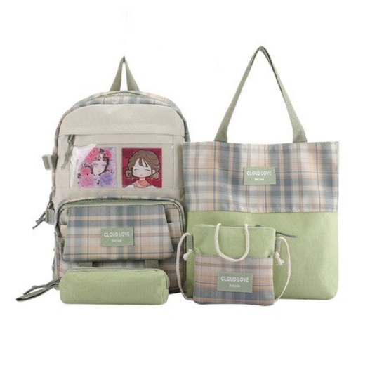 Tas Ransel Set 4 IN 1 Ransel Kontras Warna Kisi Wanita Lucu Tas Sekolah untuk Remaja Perempuan Ransel Sekolah Kapasitas Tinggi muat laptop