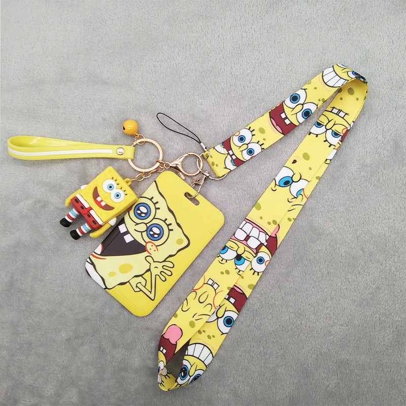 Gantungan Kunci Spongebob 3d + Lanyard Leher + Sleeve Pelindung Kartu ID / Handphone