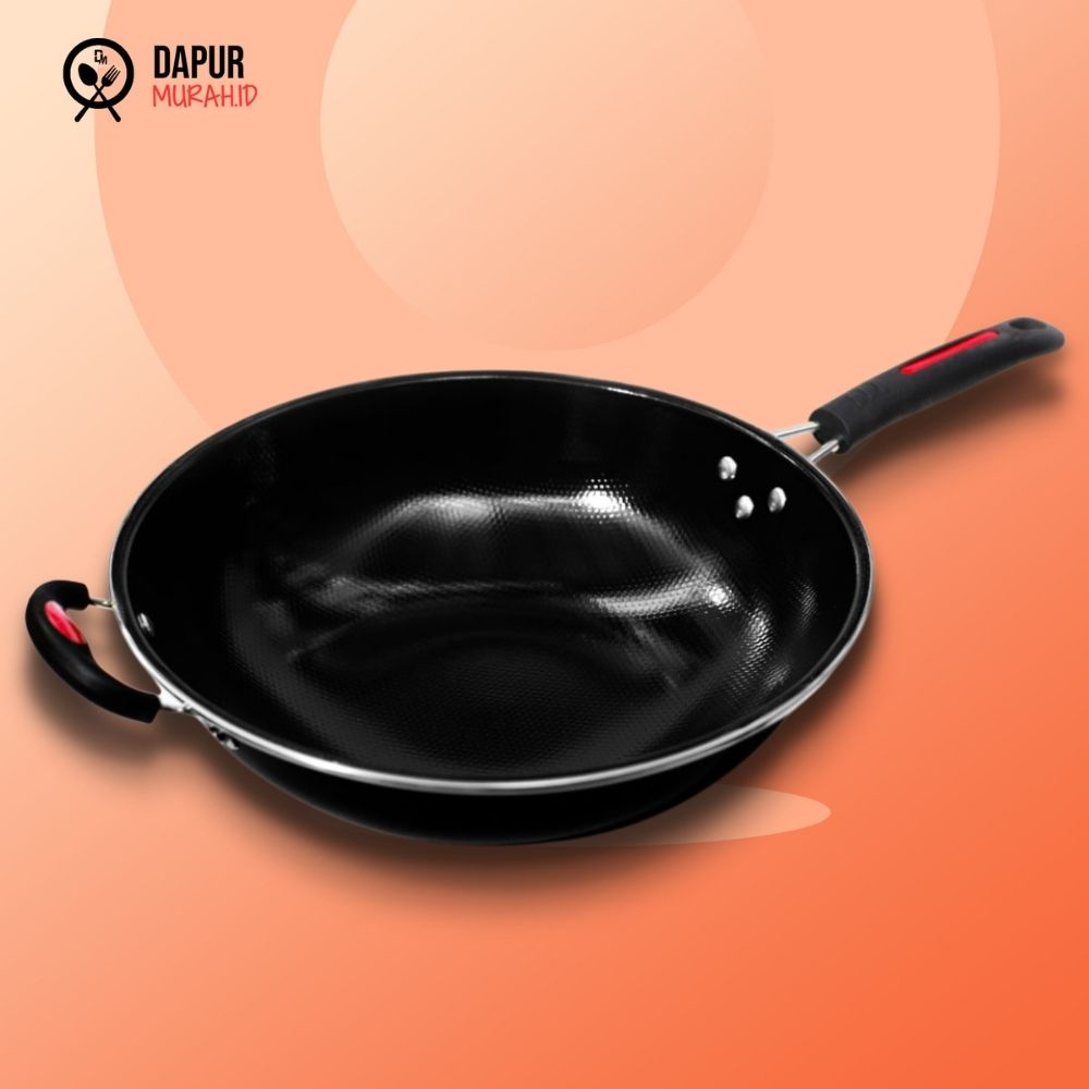 Wajan Hitam 32 cm HA Enamel / Wok Pan Anti Karat Hitam