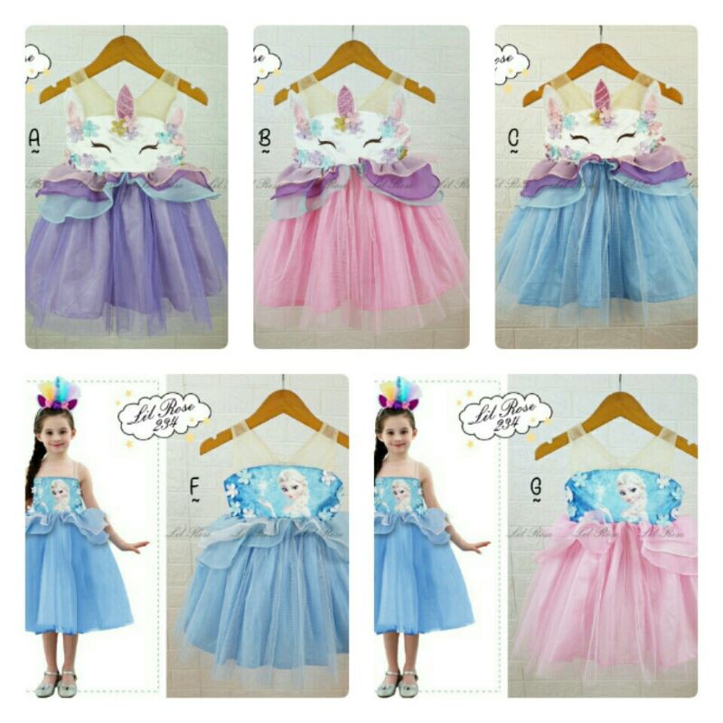 LR234 DRESS UNICORN &amp; FROZEN DRESS ULANG TAHUN SZ1-6TH