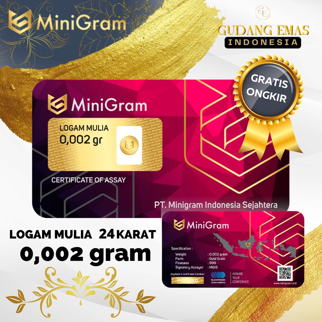 Emas MiniGram 0,0020 gram Batangan 24 Karat Bersertifikat