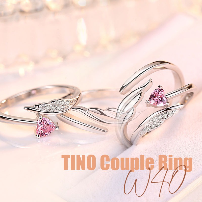 TTCR-RRW40 TINO-Tino Set Cincin Couple Titanium Perak 925 Anti karat Model Sayap/Cincin Tunangan Couple Murah