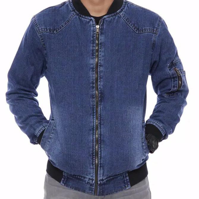 60H2 Jaket Bomber Jeans Pria Polos Original Jaket Levis Cowok Terbaru - Biowast Qjqo