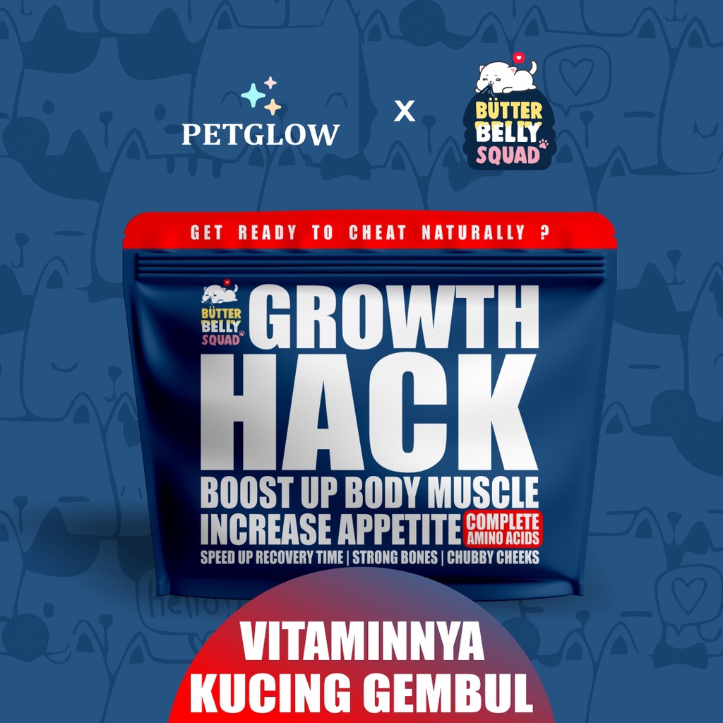 Vitamin Gembul Growth Hack by Petglow X ButterBelly 150gr Vitamin Penggemuk Penambah Nafsu Makan Berat Badan Kucing Powder