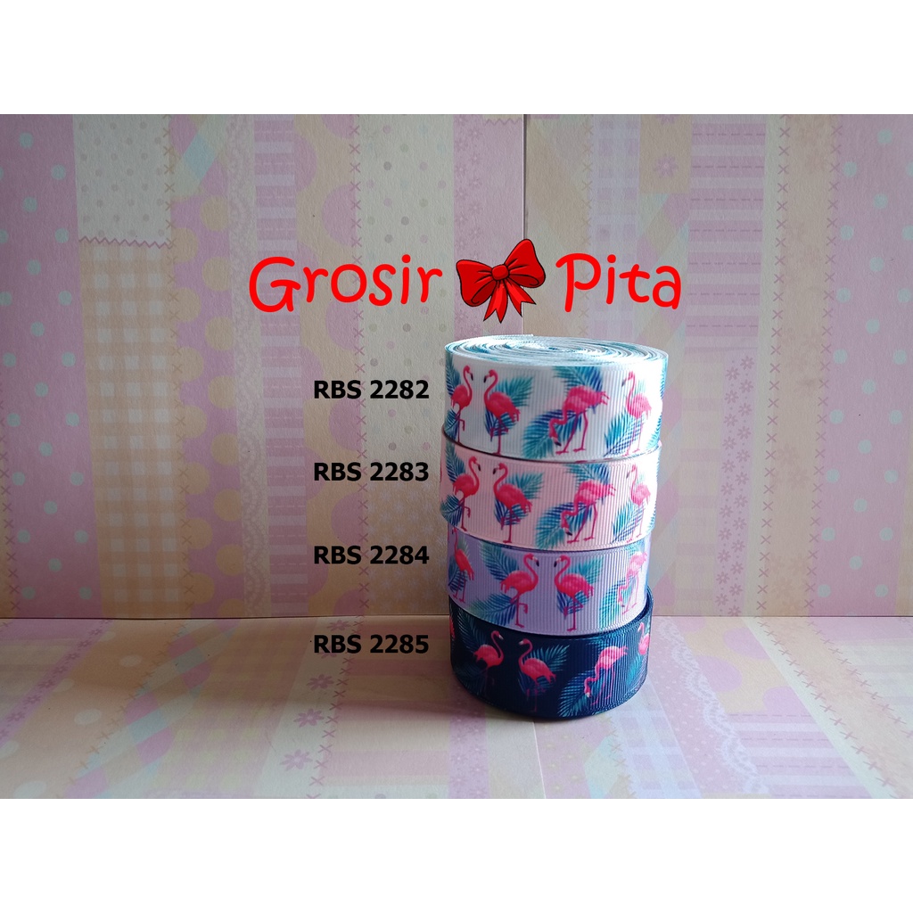 

(25 yard) Pita Grosgrain Motif Flamingo RBS 2282,2283,2284,2285 | Toko Bahan Craft | Grosir Pita