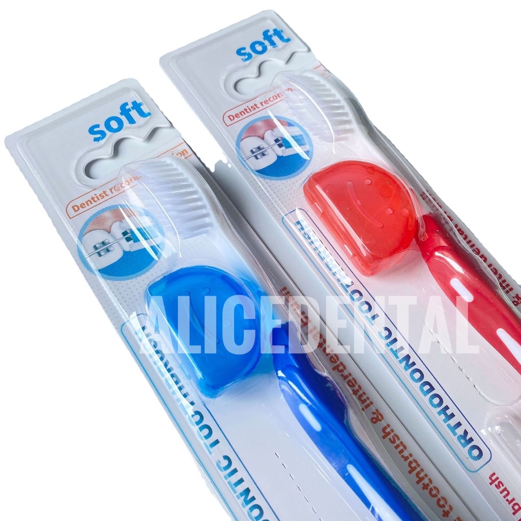 Sikat gigi ortho behel dengan tutup BONUS INTERDENTAL BRUSH orthodontic tooth brush dr smith dr smile tengah cekung v trim