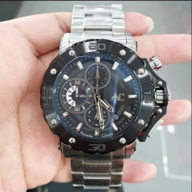 JAM ALEXANDRE CHRISTIE ORIGINAL AC 9205 SILVER BLACK READY TERMURAH JAM PRIA