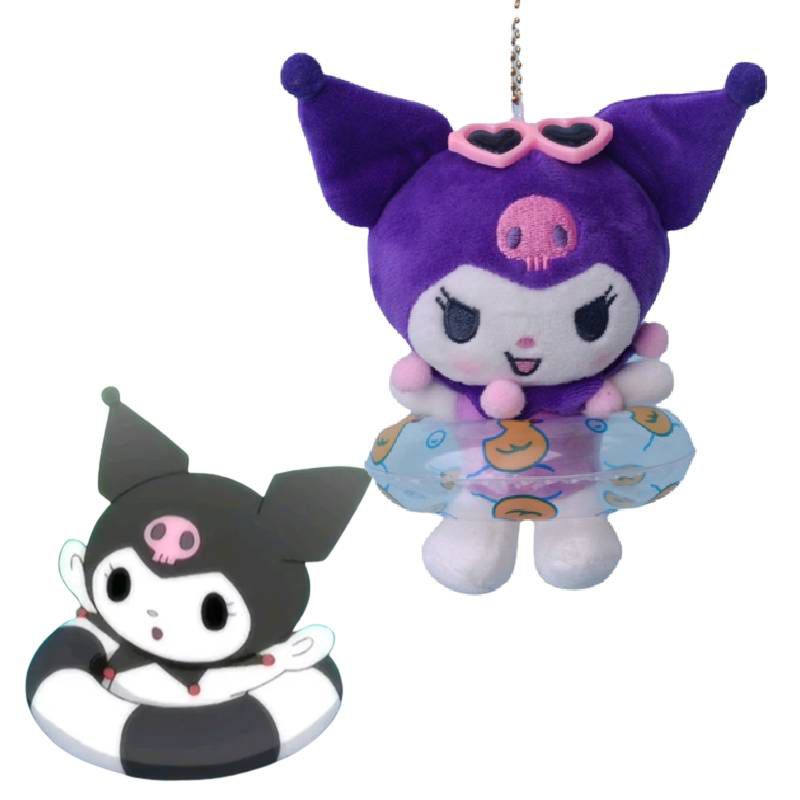 Kawaii Sanrio Anime Cute Kuromi Plush Pendant Summer Swimming Circle Series Doll Gift Filled Toy