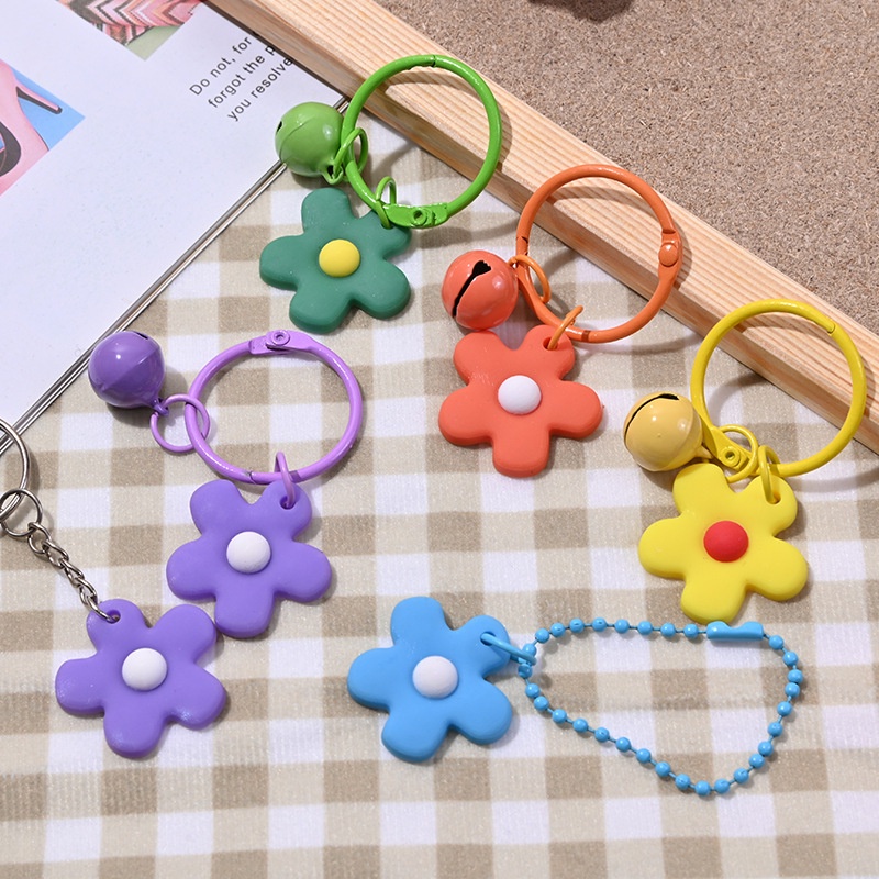ANGLAI- 2pcs/set Korean Style Candy Color Bells Flower Shape Key Pendant for Women Birthday Gift