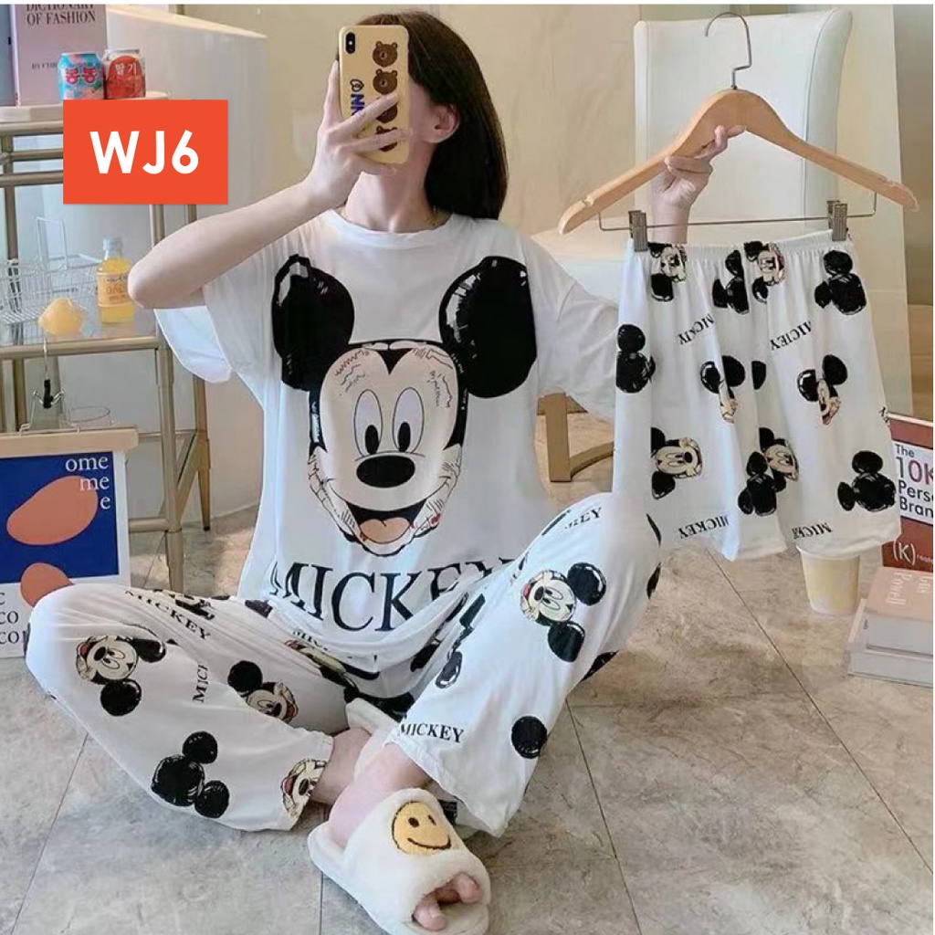 LAPAGO - Piyama Dewasa Wanita Perempuan Import Celana Pendek Celana Panjang - Baju Tidur Kartun Wanita Dewasa 2021-WJ6 - Miki Putih