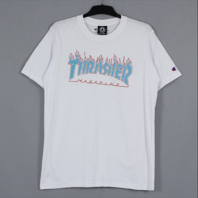 Kaos Thrasher x Champion Putih Premium Mirror
