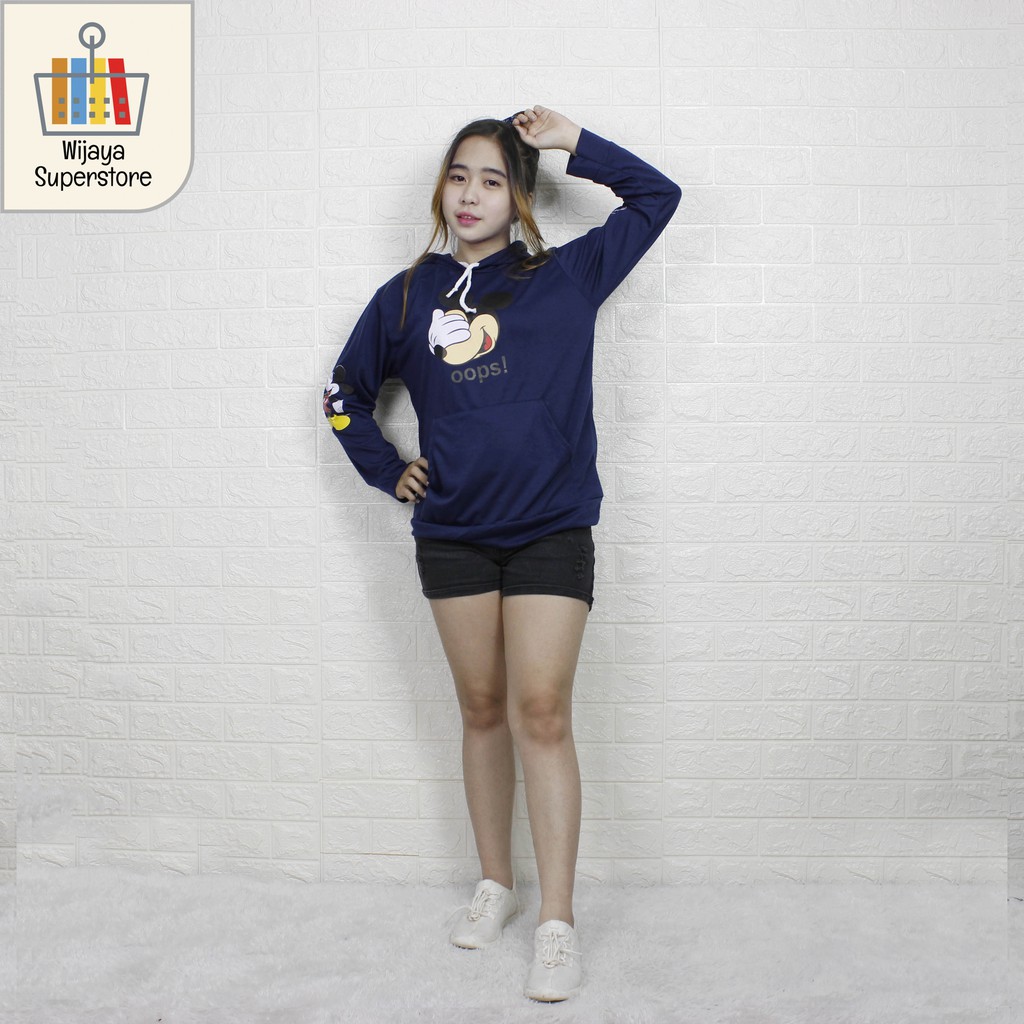 Sweater Hoodie Wanita Oops Mickey Mouse Tangan Panjang-NAVY