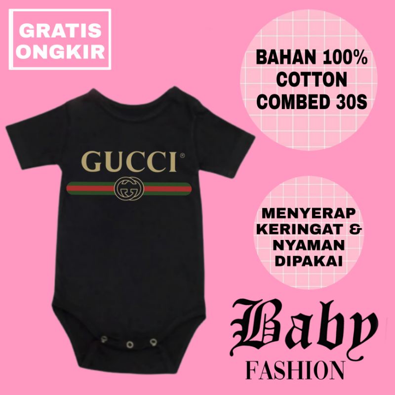 Baby JUMPER Distro GUCCI / Romper / KAOS Baju BAYI ANAK Bodysuit / HITAM Pria Wanita 0-12 Bulan