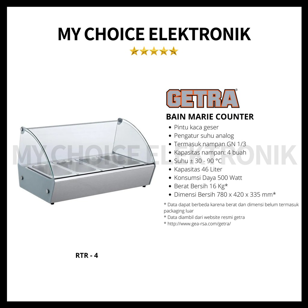 GETRA Food Warmer RTR-4 Kabinet Penghangat &amp; Display Makanan