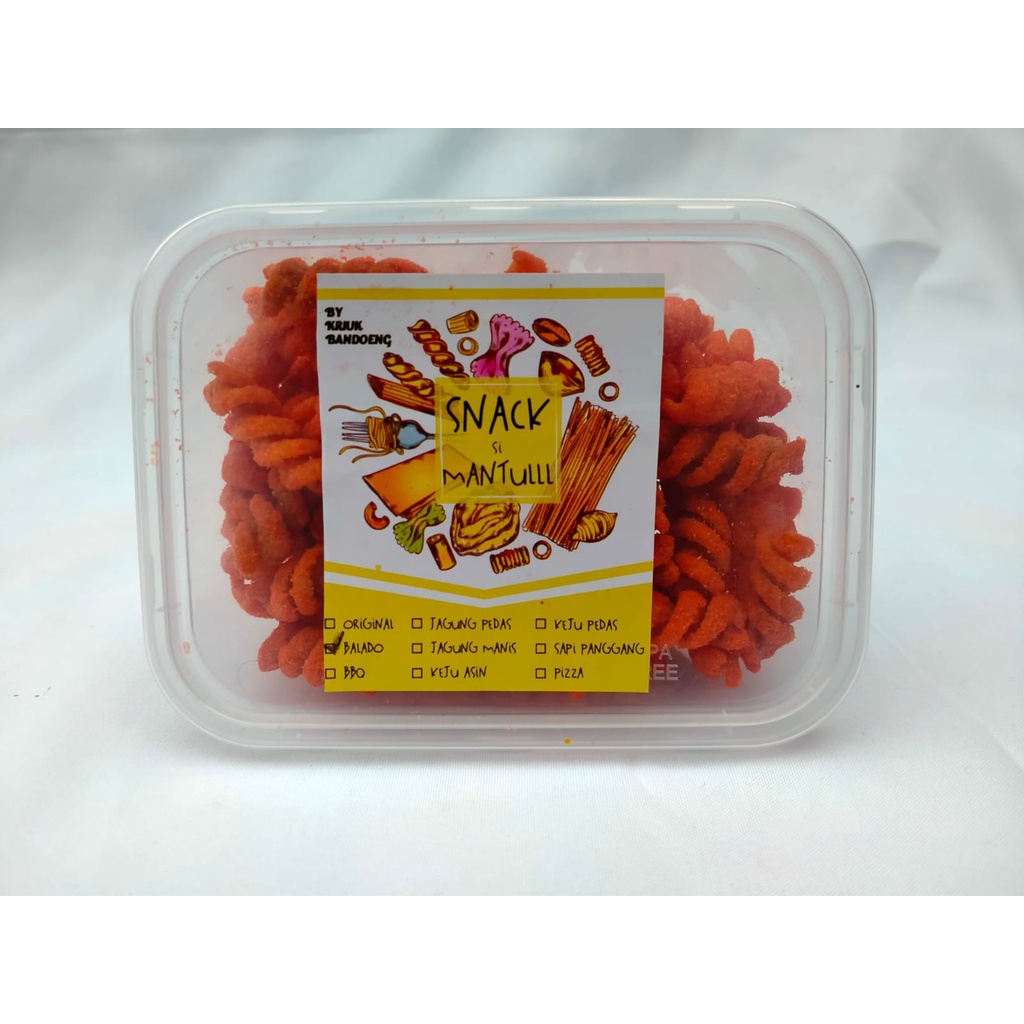 

MAKARONI SPIRAL 150GR KRIUK BANDOENG SUPER PEDAS DAN VARIANT RASA/THINWALL