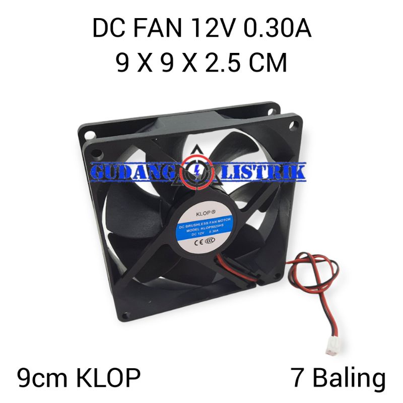 Kipas Angin DC 12V 0.30A 9cm DC Fan Pendingin Komponen Cooler Fan KLOP