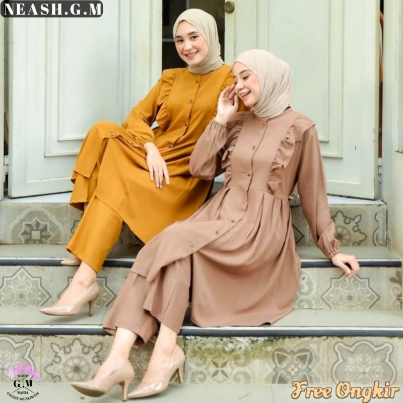One Set Long Tunik Syakila Premium Setelan Tunik Dan Celana Busui  Remaja Terbaru