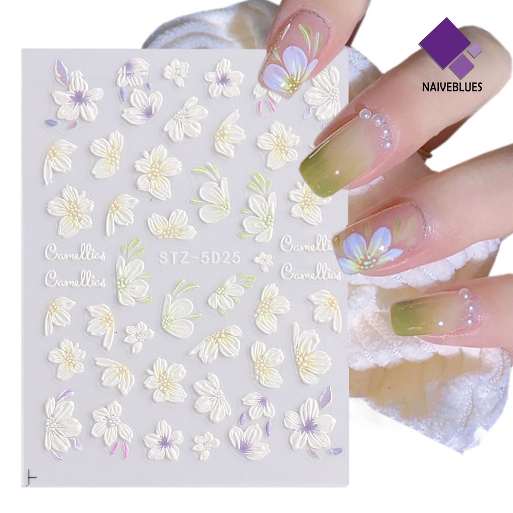 Naiveblue 1 Set Stiker Kuku Motif Bunga 3D Untuk Nail Art