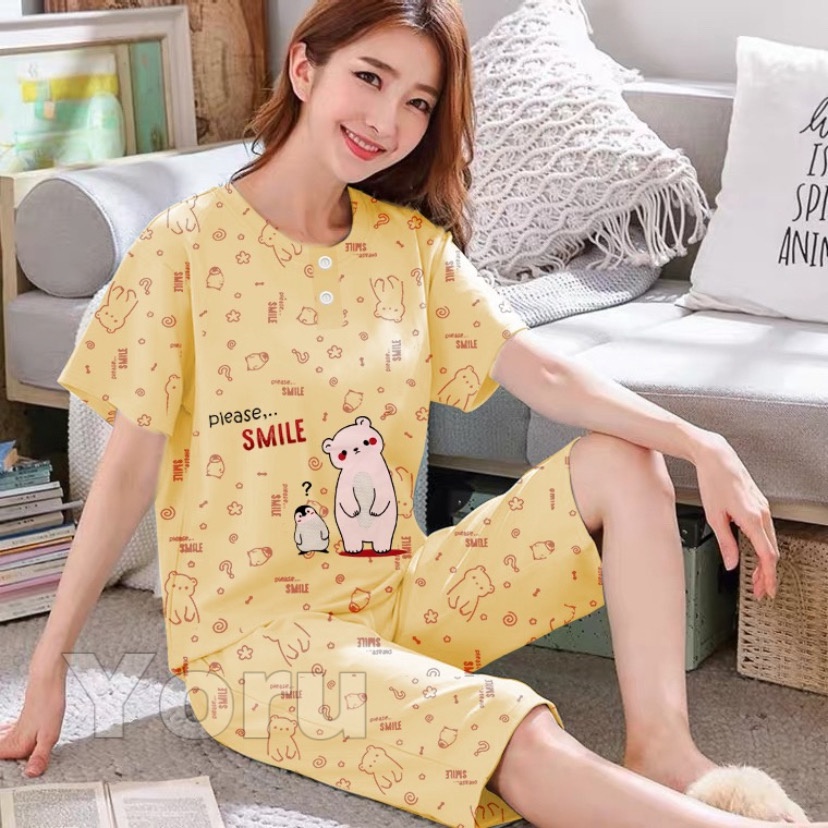 Pamelo Piyama 3/4 Baby Doll Murah Suplier Sleep Wear All Size Baju Tidur Wanita kaos Katun Stelan Stage2 Baju Tidur Murah Produk Terlaris