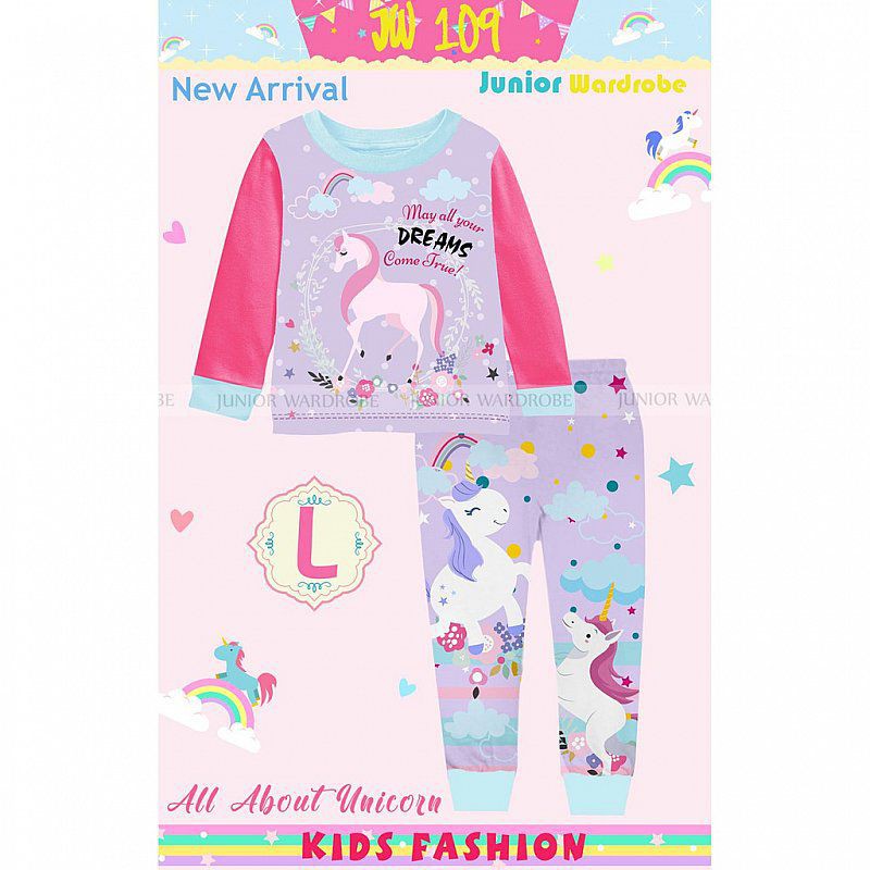 Setelan Baju Tidur Rumah Santai Anak Kecil Cewek Girls Kids Unicorn Kartun Lucu 1 2 Tahun Murah