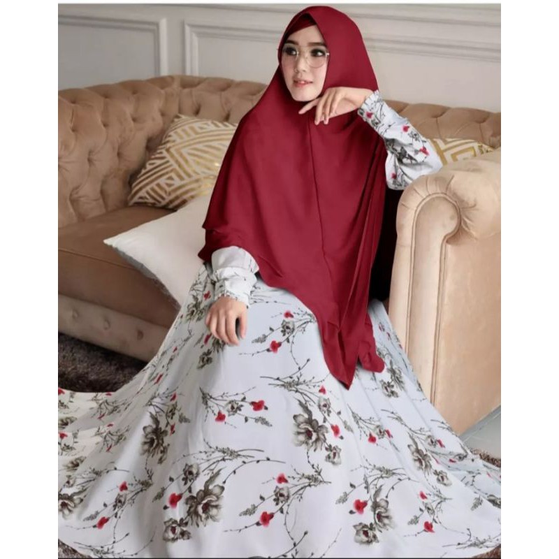 Setelan gamis plus hijab seruty 2 layer~syar'i monalisa motif bunga sepatu hitam
