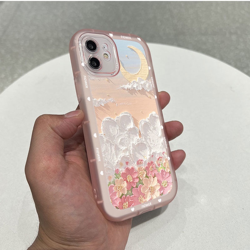 Soft Case Motif Awan Bunga Tebal Untuk iphone 12 13 11 Pro Max X Xs Max Xr