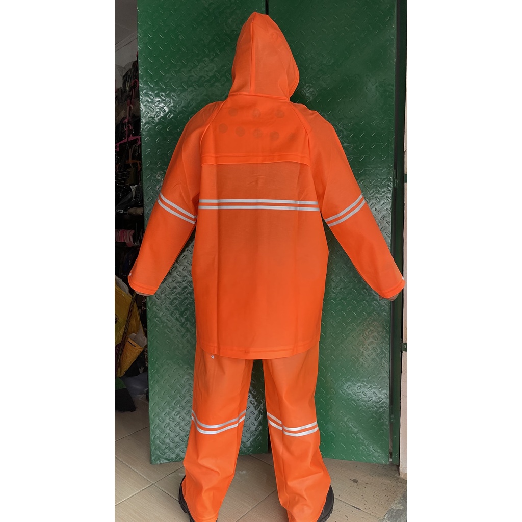 Jas Hujan PVC Orange - Jas Hujan PVC Karet Tebal - Jas Hujan Oren - Jas Hujan Setelan Karet