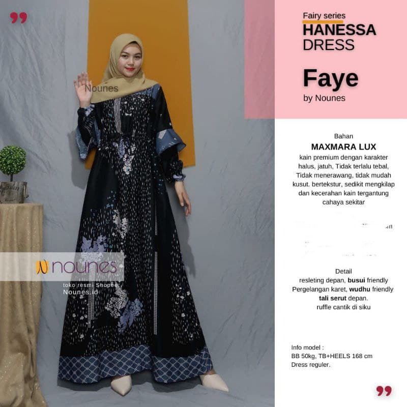 Nounes Hanessa Gamis Muslimah Maxmara Luxury Premium Baju Pesta Maxi Dress Perempuan Premium Baju Perempuan Kekinian