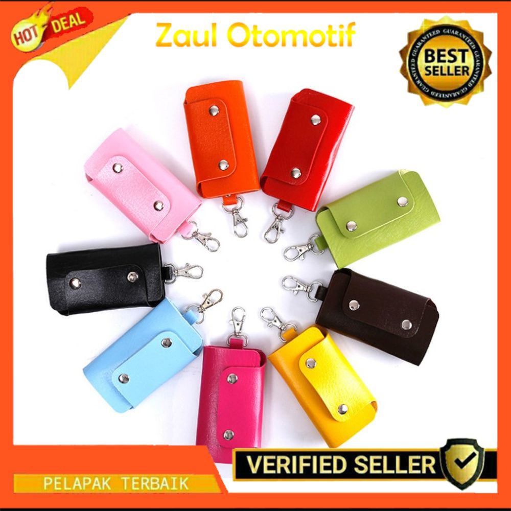 Promo Dompet Kunci Mobil STNK Gantungan Kunci Dompet Kulit Isi 6 kunci warna Organizer Mobil Gantung