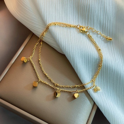 Versi Korea Dari fashion Baru Persegi Ganda Lapisan Gelang Kaki Emas Baja titanium