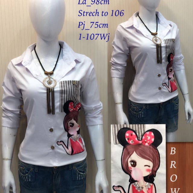 kemeja katun bordir wanita jepang warna kusus putih.beda di salur import