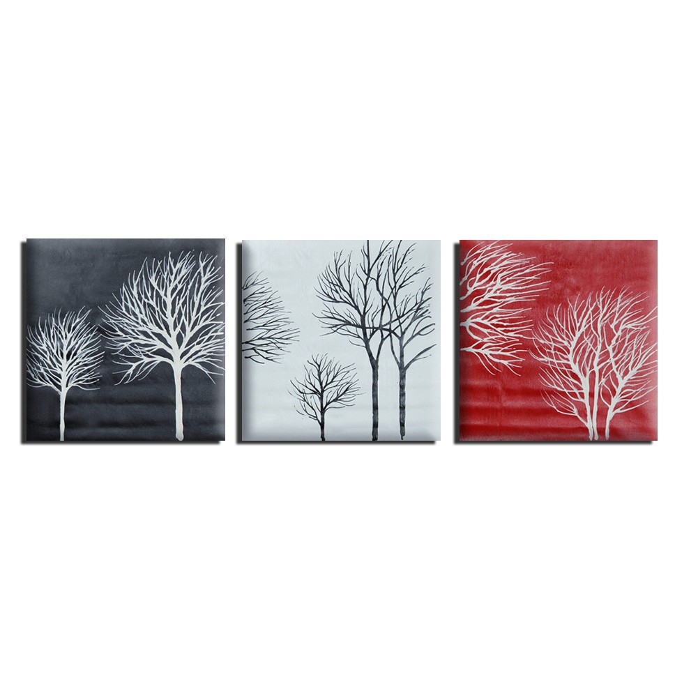 Lukisan Tangan Cat Minyak Kanvas Abstrak Modern Pohon Hitam Putih