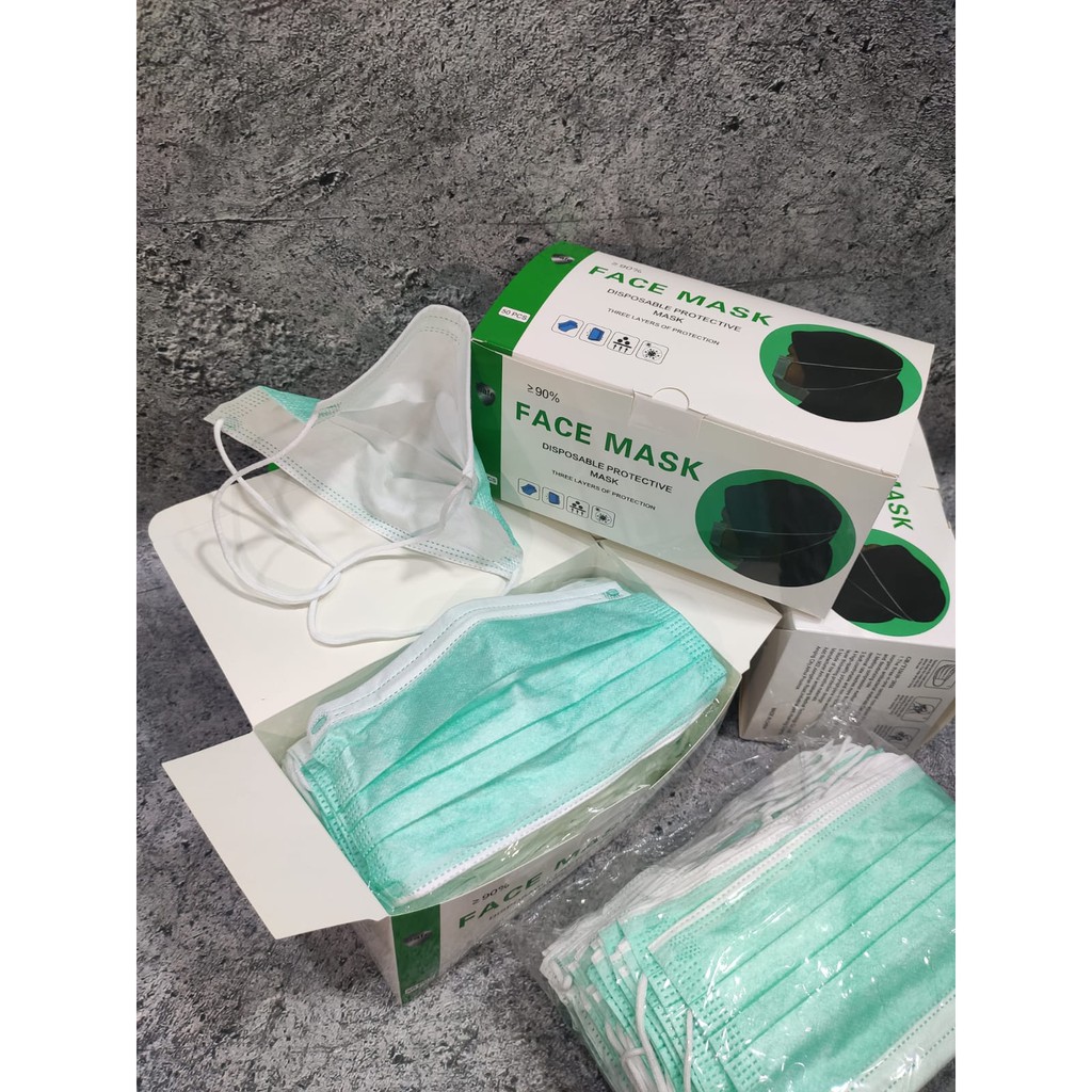 MASKER 3PLY HIJAB HEADLOOP MEDICAL GRADE - BOX FACE MASK ISI 50 PC