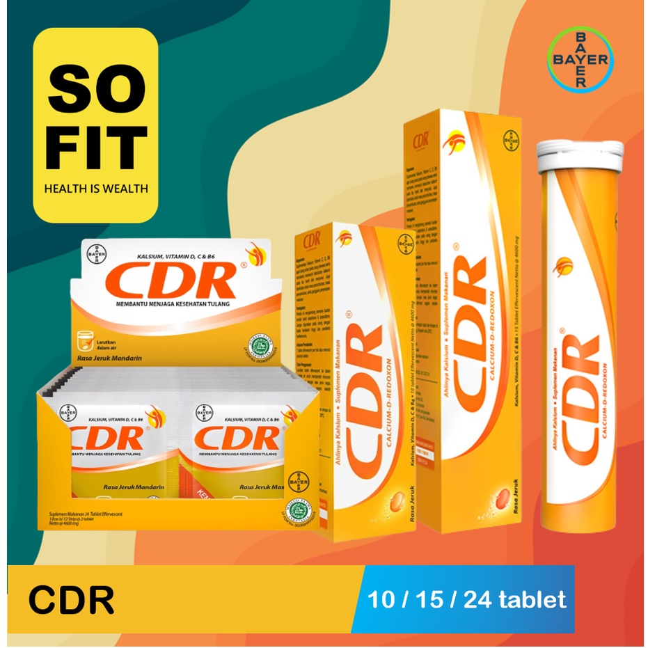 CDR Effervescent Calcium Isi 10 Tab &amp; 15 Tab - CDR Suplemen Kalsium - Vitamin Tulang - Halal - Sofit