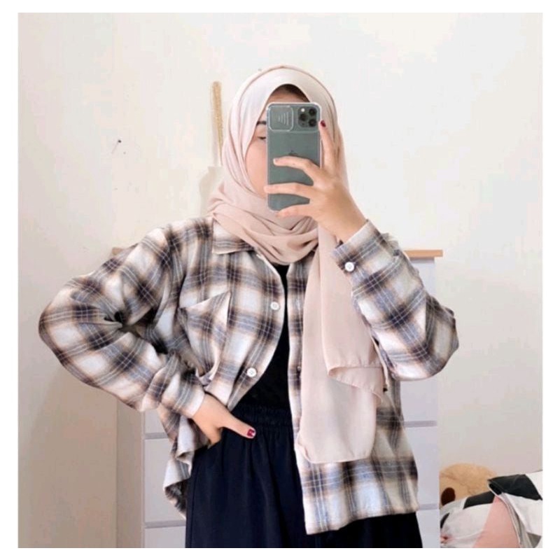 flanel lengan panjang unisex kemeja flanel