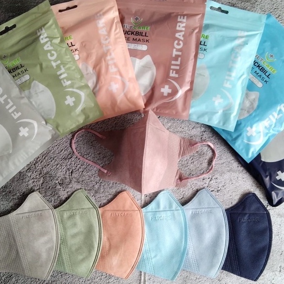 FILTCARE Masker DUCKBILL 10 Pcs 3PLY Medis Garis Model Sensi BFE 95% Surgical Mask / Masker Duckbill Emboss Warna Pastel / TS-13