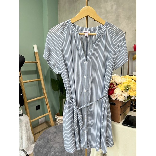 isabel powder bkue striped cottin tunic blouse