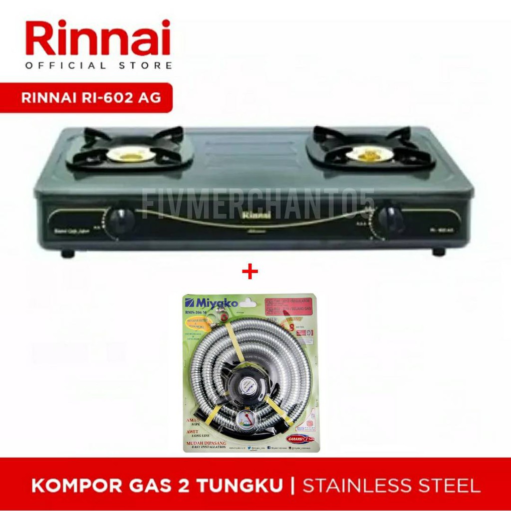 Kompor Gas Rinnai RI 602 AG Api Lilin Anti Gores Plat Buka Tutup Kompor Stainless Rinnai 602 AG RI 602AG